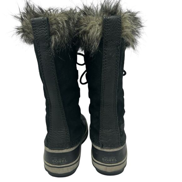 Sorel Joan of Ark Snow Boot Womens 7 Black Suede Faux Fur Waterproof Lace Up - Picture 8 of 12
